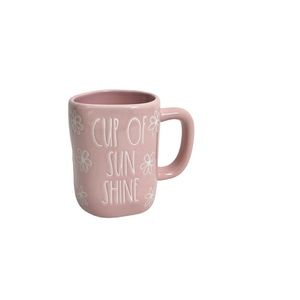 Rae Dunn “Cup of Sunshine” Coffee or Tea Mug. White stencil and Pinkish color.